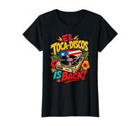 El Toca-Discos está de Vuelta Boricua Retro Vinyl DJ Vibes Camiseta gráfica económica, Mujer, Negro, XL