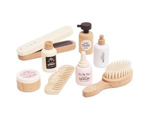 El Toy Van Conjunto de Cuidado Capilar y Suavizar, Juego de Imitación, Madera FSC™, con Suavizador, Peine, Cepillo, Espuma, Spray, Suero, Máscara y Laca