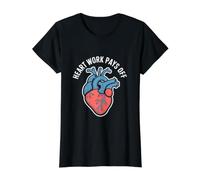 El Trabajo del corazón Paga la anatomía inspiradora Camiseta gráfica económica, Mujer, Negro, XS