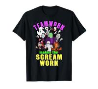 El Trabajo en Equipo Hace Que el Grito funcione Monstruos Divertidos de Halloween Camiseta