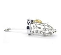 El traje de castidad con jaula para pene de acero inoxidable viene con un dilatador y un anillo anticaída uretral, lo que proporciona a los entusiastas del BDSM múltiples juguetes sexuales(48mm)
