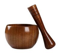 El traje, Mortero de ajo machacado, molinillo de madera redondo, liso y pulido a mano, juego de mortero for moler hierbas, especias, granos y pimienta.