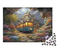 El tranvía entra en la Ciudad de Las Flores iluminadas por la Luna Puzzle 1000 Piezas - Adultos, Regalo, Juego Familiar, El Paisaje Rompecabezas, Decoración del Hogar 38x26cm/1000pcs