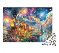 El Tren cósmico viaja a través de un Paisaje Vibrante Puzzle De 1000 Piezas Tren caprichoso Ocio Familiar para Adultos Y Niños 38x26cm/1000pcs