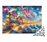 El Tren de Vapor desliza sobre Las Nubes bajo un Cielo Estrellado Puzzle De 1000 Piezas Tren caprichoso Cartón Reciclado, Puzzle Desafiante para Adultos 52x38cm/1000pcs