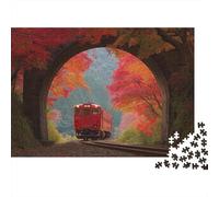 El Tren Rojo atraviesa un Arco formado por Vibrantes arces otoñales 1000 Piezas Rompecabezas para Adultos para Amantes O Amigos Imposable 70x50cm/1000pcs