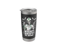 El turno de noche ya está aquí: Skeleton Nurse Halloween Vaso térmico de acero inoxidable de doble pared