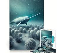 El Unicornio del mar en un hábitat Helado Narval en un Bosque Submarino Rompecabezas de 1000 Piezas para Adultos Mejora la Memoria Tiempo cálido Ensamblaje de imágenes Obra de Arte Fina 38x52cm
