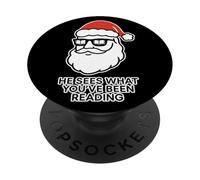 Él ve lo Que has Estado Leyendo Amante de los Libros Funny Santa PopSockets PopGrip Adhesivo