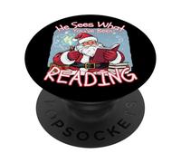 Él ve lo Que has Estado Leyendo Amante de los Libros Funny Santa PopSockets PopGrip Adhesivo