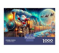El Viaje en Tren de Santa Claus Puzzle 1000 Piezas Y Niños +14 Años Navidad Tren Ciudad de Invierno Impossible Rompecabezas Juego Familiar Pasatiempo Creativo, Regalo 70x50cm/1000pcs
