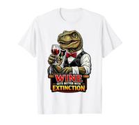 El Vino Mejora con el Amante de los Dinosaurios extinción Camiseta gráfica económica, Hombre, Blanco, S
