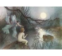 Él vio la luz de la luna en el río ondulado. Ilustración de Warwick Goble. From The Water Babies publicado en 1922. Póster impreso por Hilary Jane Morgan (16 x 11)
