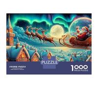 El Vuelo Nocturno de Santa Puzzle 1000 Piezas Paseo de Santa sobre la Aldea Puzzle De Papel Ecológico, Juego Relajante Y Estimulante para Adultos Y Familia 70x50cm/1000pcs