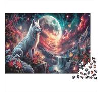 El Zorro Blanco se Sienta bajo la Luna Llena Puzzle De 1000 Piezas para Adultos, Rompecabezas Regalo, Vida Silvestre 70x50cm/1000pcs