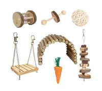 Eladcncmc Juguete de columpio para mascotas pequeñas, jaula de loro, juguete de madera natural, parque infantil, juego de 8 piezas, puente de hámster, balancín, juguete para animales pequeños
