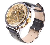 Eladcncmc Reloj de pulsera mecánico de cuero negro y dorado para hombre