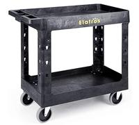 ELAFROS Carrito utilitario de plástico resistente de 34 x 17 pulgadas, carrito de trabajo con estantes profundos y ruedas giratorias completas, soporta de forma segura hasta 550 libras, carrito de