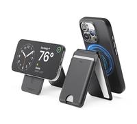 elago Cartera de Cuero Magnética para Tarjetas - Compatible con MagSafe y iPhone 17/16/15/14/13/12, Tipo de Soporte Ajustable, Cuero Vegano, Multiángulo, Mecanismo de Presión para Tarjetas (Negro)