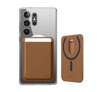 elago Cartera MagSafe para Samsung Galaxy S26, Ultra, Plus, Z Fold 7, Edge, Serie S25/S24 - Compatible con Magnética, Cuero Vegano Resistente, 3 Tarjetas, Tarjetero Seguro para Teléfono (Marrón)