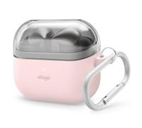 elago Compatible con Samsung Galaxy Buds 3 Funda & Galaxy Buds 3 Pro Funda, Funda Duo con Mosquetón, Cubierta de TPU + Silicona Premium, Carga Inalámbrica (Transparente + Rosa Claro)
