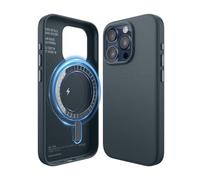 elago Funda Cuero Magnético Compatible con iPhone 15 Pro, Compatible con MagSafe, Cuero PU Vegano Premium, Imanes Fuertes Incorporados, Protección Cuerpo Completo [Estructura 5 Capas] (Azul Oscuro)