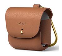 elago Funda de Piel con Mosquetón Compatible con AirPods 3 | Piel de Vacuno Natural, Soporte de Anillo, Carga Inalámbrica (Marrón)