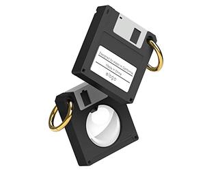 elago Funda Disco Retro Compatible con Apple AirTag 2.ª/1.ª Gen | Llavero Anticaídas para Llaves y Carteras, Rastreador No Incluido (Negro)