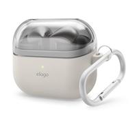 elago Funda Duo Compatible con Samsung Galaxy Buds 3 & Buds 3 Pro & Buds FE 3, con Mosquetón, Cubierta de TPU + Silicona Premium, Carga Inalámbrica (Transparente + Piedra)