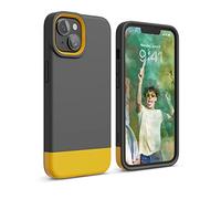 elago Funda Glide Compatible con iPhone 14 Case (6,1"), Diseño Simple y Único, Carcasa de TPU Protectora, Antigolpes Mejorado, Piezas Mezcladas y Combinadas, Protección Completa (Gris Oscuro/Amarillo)