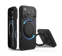 elago Funda Magnética Armor con Soporte de Anillo para iPhone 17 Pro (6,3") - Compatible con MagSafe, Anillo Giratorio 360°, Estructura Robusta Antigolpes, Diseño Duradero (Negro)