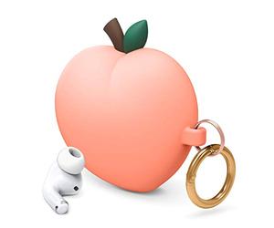 elago Funda Melocotón Peach Compatible con AirPods Pro - 3D Diseño Lindo Mono Funda Case con Mosquetón (Melocotón)