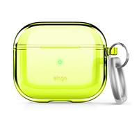elago Funda Transparente con Mosquetón Compatible con AirPods 3 | Cinta de Gel Incluida, Reducción del Amarilleo, Carga Inalámbrica (Amarillo Neón)