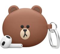 elago | Line Friends Funda Compatible con Airpods 3 Case, Estuche Bonito Diseño 3D Compatible con Airpods 3ª Generación Funda, Funda Protectora de Silicona con Llavero, Carga Inalámbrica (Brown)