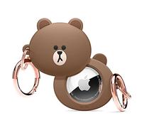 elago | Line Friends Funda de Silicona Compatible con Apple AirTag (2.ª/1.ª generación) - Llavero Incluido, Protección Completa, Silicona Resistente [Mercancía Oficial] (Brown)