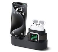 elago Soporte de Carga 3 en 1 Compatible con Apple Watch Series 11/10/9/8/7/6/5/4/3/2/1/SE3/SE2/SE, Todas Las Series de iPhone, Todas Las Series de AirPods [con Cable Original] (Negro)
