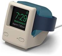 elago W4 Soporte de Carge Compatible con Apple Watch Series 11/10/9/8/7/6/5/4/3/2/1/SE3/SE2/SE (46mm 45mm 44mm 42mm 41mm 40mm 38mm) - Modo de Soporte Nocturno, Diseño Vintage 1998 (Azul Aqua)