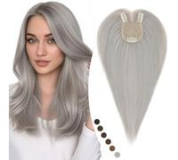 Elailite 30cm Protesis Capilares Mujer Pelo Natural Clip 35g Gris Claro Flequillo Lateral Cabello Humano Hair Topper Silk Basse 8cm*11.5cm