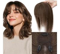 Elailite 35cm Protesis Capilares Mujer Pelo Natural Clip 40g Marrón Hígado Flequillo Fino Cabello Humano Hair Topper Silk Basse 8cm*11.5cm #2A