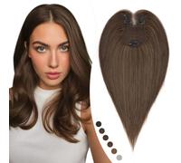 Elailite 35cm Protesis Capilares Mujer Pelo Natural Clip 40g Marrón Hígado Flequillo Lateral Cabello Humano Hair Topper Silk Basse 8cm*11.5cm #2A