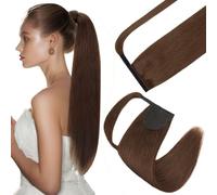 Elailite Coletas Postizas Pelo Natural Clip Extensiones #02 Castaño Oscuro - 55cm Cabello Humano Coleta Postiza Cola de Caballo 95g