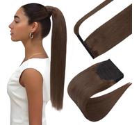 Elailite Coletas Postizas Pelo Natural Clip Extensiones #04 Castaño Medio - 35cm Cabello Humano Coleta Postiza Cola de Caballo 80g