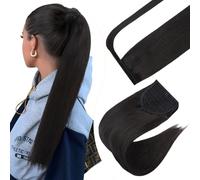 Elailite Coletas Postizas Pelo Natural Clip Extensiones #1B Negro Natural - 45cm Cabello Humano Coleta Postiza Cola de Caballo 90g