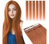 Elailite Extensiones de Clip de Pelo Natural Cabello Humano 6 Piezas 44g Silk Lace in Añadir Volumen/Reflejos (45cm #33 Marrón Cobrizo Oscuro)