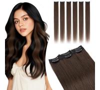 Elailite Extensiones de Clip de Pelo Natural Castaño Cabello Humano 6 Piezas 44g Silk Lace in Añadir Volumen/Reflejos (45cm #2 Castaño Oscuro)