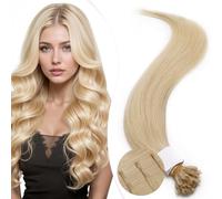 Elailite Extensiones de Queratina de Pelo Natural sin Clip 25 Mechas 20g U Tip Keratina Cabello Humano 35cm #60 Rubio Platino