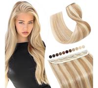 Elailite Extensiones Pelo Natural Clip de Cabello Humano Postizos Lisa - 40cm #12/613 Castaño Dorado/Blanqueador Rubio (Una Pieza 5 Clips) 100% Remy Human Hair