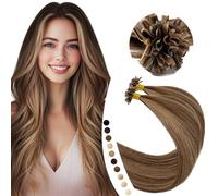 Elailite Extensiones Pelo Natural Queratina 1g Remy Cabello Humano sin Clip U Tip Keratina 50 Mechas 50g - 40cm #4P27 Marrón Medio Balayage Rubio Oscuro