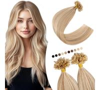 Elailite Extensiones Pelo Natural Queratina 200 Mechas 100g U Tip Keratin Cabello Humano sin Clip 40cm #12P613 Castaño Dorado Mecha Rubio Muy Claro