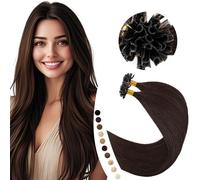 Elailite Extensiones Pelo Natural Queratina, 60cm U Tip Keratin Cabello Humano 50 Piezas 50g #02 Castaño Oscuro